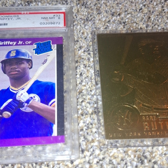 2 Popular Baseball Cards Graded Ken Griffy Jr. & Gold Plated Babe Ruth Cards - Picture 1 of 6